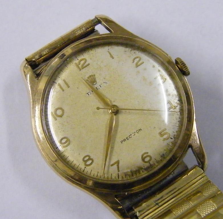 Appraisal: Rolex Precision ct gentleman's wristwatch the tarnished silvered dial with