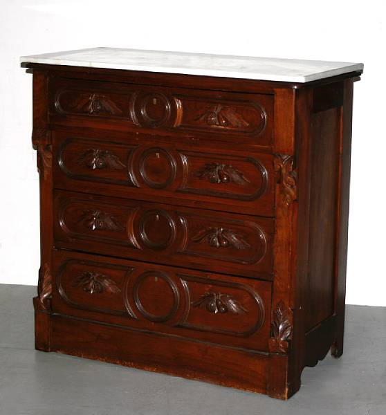 Appraisal: A Victorian walnut marble top chest of drawers th century