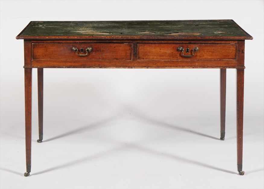 Appraisal: GEORGE III MAHOGANY WRITING DESK With a distressed leather-lined writing