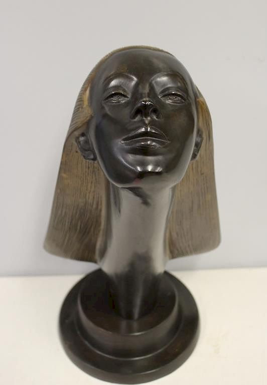 Appraisal: Art Deco Patinated and Gilt Bronze Head of a Woman