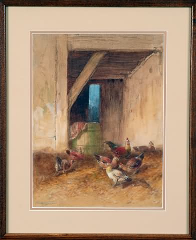 Appraisal: Chickens feeding watercolor x sight SLL G W Nicholson Artist