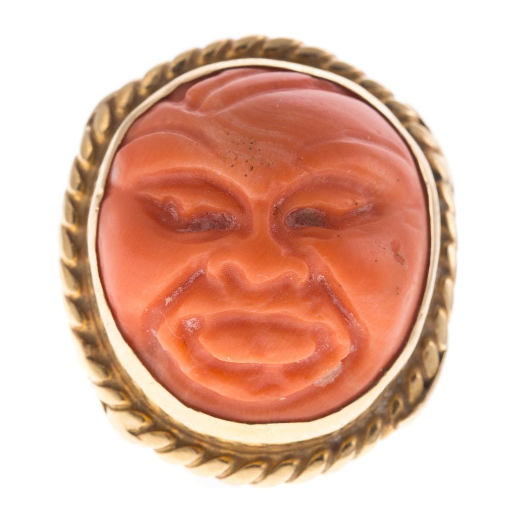 Appraisal: A Ladies Carved Coral Ring in K K yellow gold