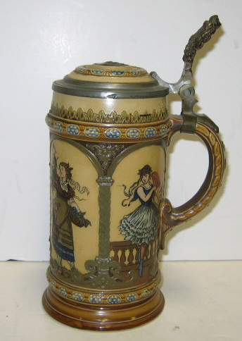 Appraisal: METTLACH BEER STEIN LITER Etched and painted Four Seasons represented