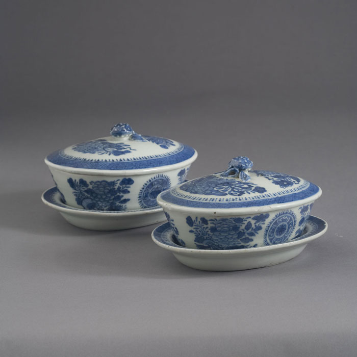 Appraisal: TWO OVAL COVERED BUTTER TUBS WITH BERRY KNOPS AND STANDS