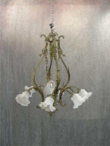 Appraisal: Gilt Bronze Arm Chandelier with Center Light From Long Island