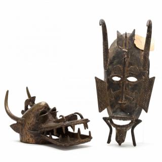 Appraisal: Ivory Coast Two Senufo Bronze Masks the first of a