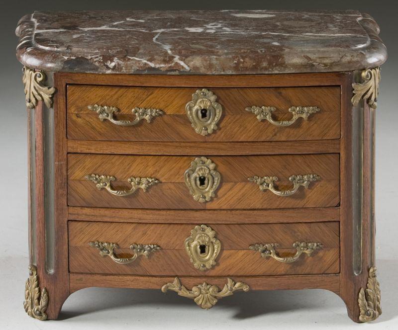 Appraisal: Louis XVI Style Miniature Marble Top Bureau ca with ormolu