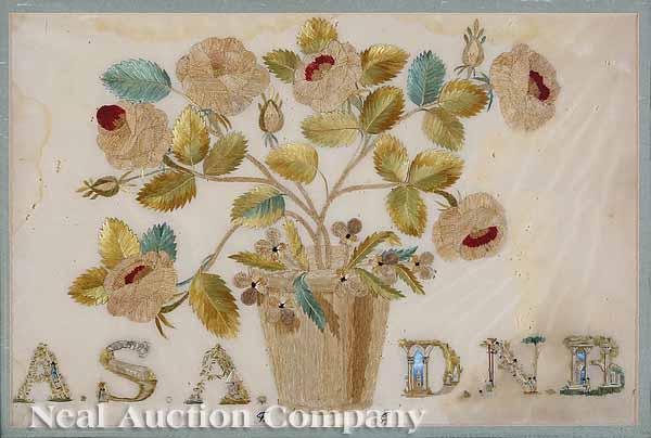 Appraisal: A French Silk Floral Embroidery late th c worked in