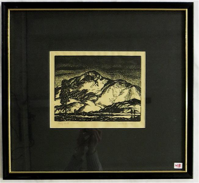 Appraisal: CHARLES EDWARD HEANEY LINOCUT Oregon - Gray Butte near Smith