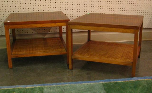 Appraisal: Pair of Lane Mid-Century End Tables with cane lower shelf