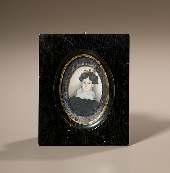 Appraisal: WATERCOLOR PORTRAIT MINIATURE ON IVORY OF LADY American ca Portrait