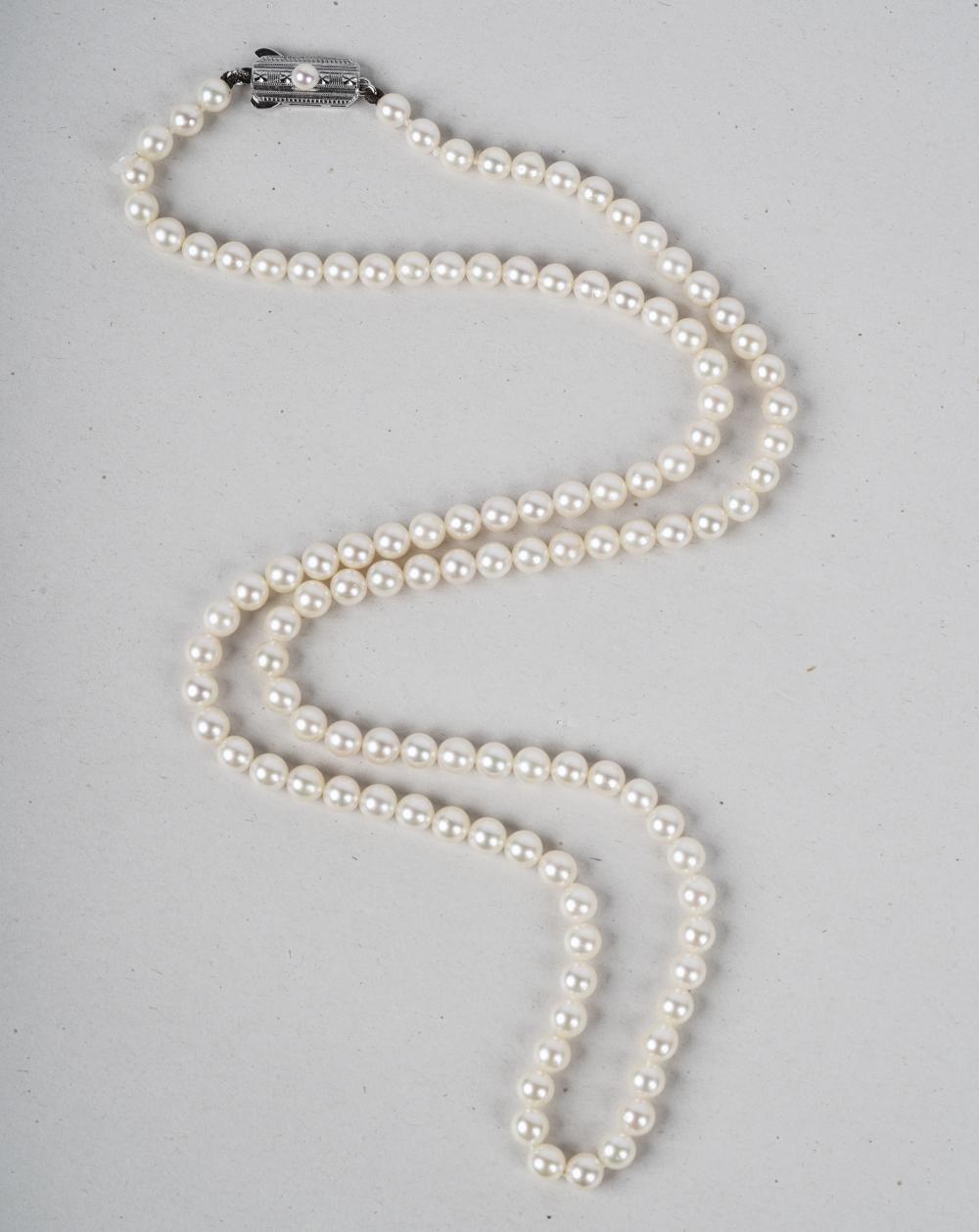 Appraisal: MIKIMOTO STERLING CULTURED PEARL NECKLACEcontaining round white cultured pearls measuring