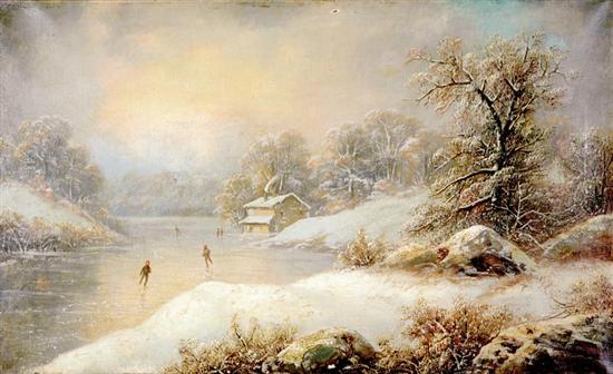 Appraisal: American school early th century ICE SKATING oil on canvas