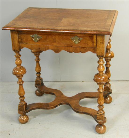 Appraisal: th century style walnut side table single drawer on turned