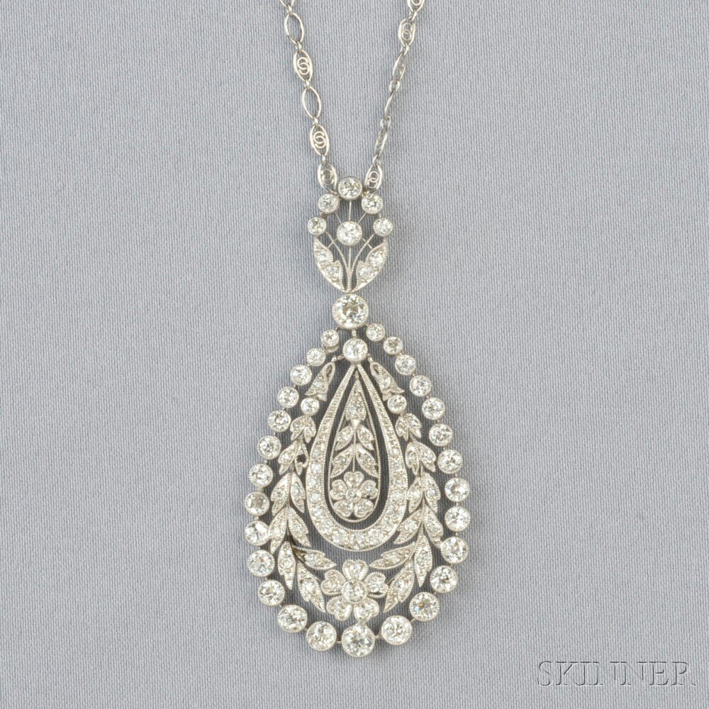 Appraisal: Art Deco Platinum and Diamond Pendant set throughout with old