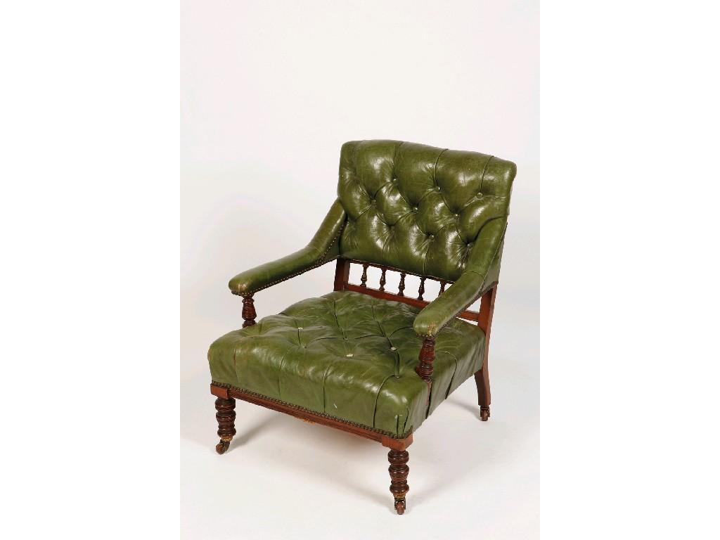 Appraisal: A VICTORIAN BUTTON UPHOLSTERED LOW CHAIR the upholstered back seat