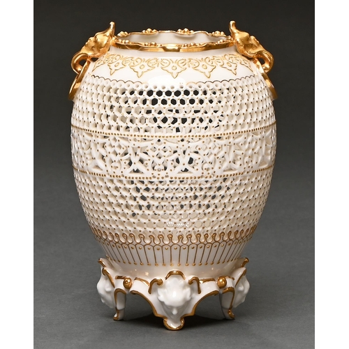 Appraisal: A Royal Worcester reticulated vase by George Owen ovoid with