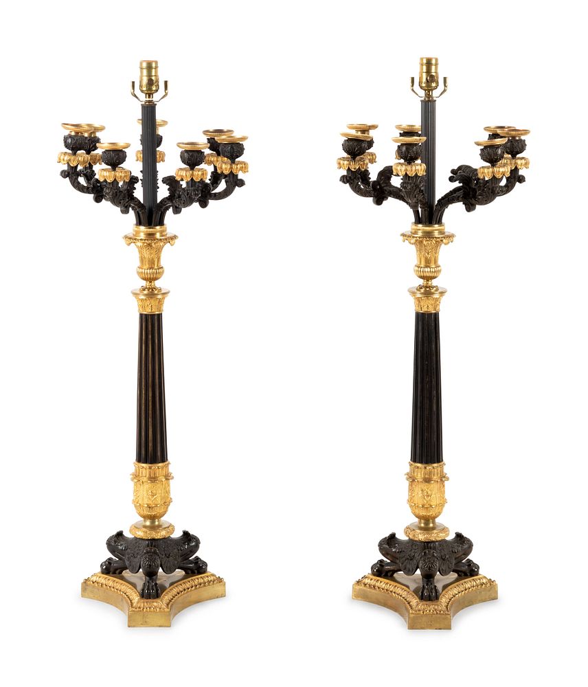 Appraisal: A Pair of Charles X Gilt and Patinated Bronze Seven-Light