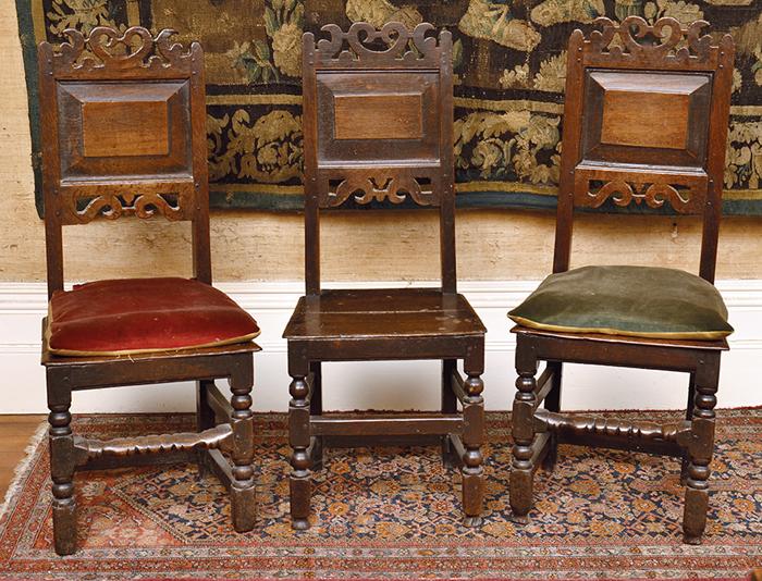 Appraisal: TWO TH CENTURY OAK HALL CHAIRS AND ONE CHAIR OF