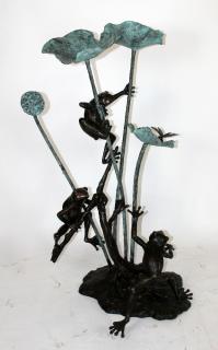 Appraisal: Bronze fountain with frogs on lilies h x w x