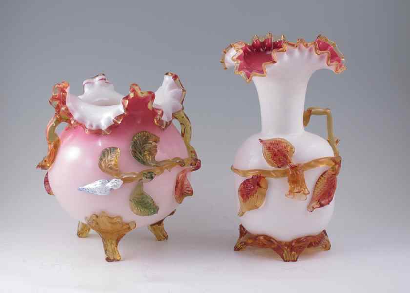 Appraisal: TWO STEPHENS AND WILLIAMS VASES High gloss applied flower vine