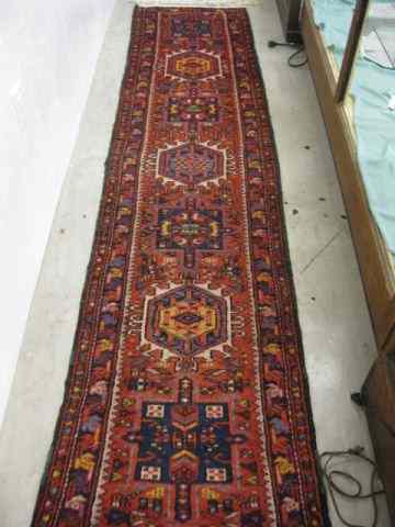 Appraisal: Heriz Persian Handmade Runner geometric designs salmon field ' ''