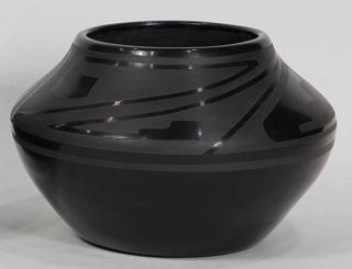 Appraisal: Marie Santana San Ildefonso blackware pottery bowl having repeating geometric