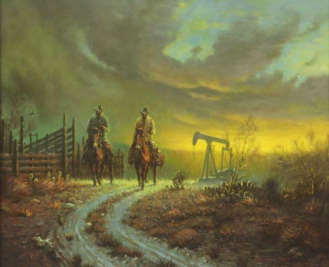 Appraisal: Framed oil on canvas painting after Ranching Pump Jack Style