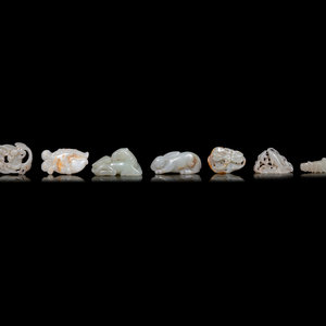 Appraisal: Seven Celadon Jade Carvings of Animals comprising a pale celadon