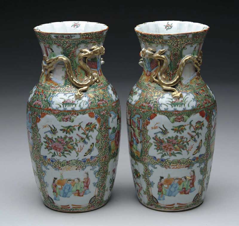 Appraisal: FINE AND UNUSUAL PAIR OF CHINESE EXPORT VASES Ruffled top