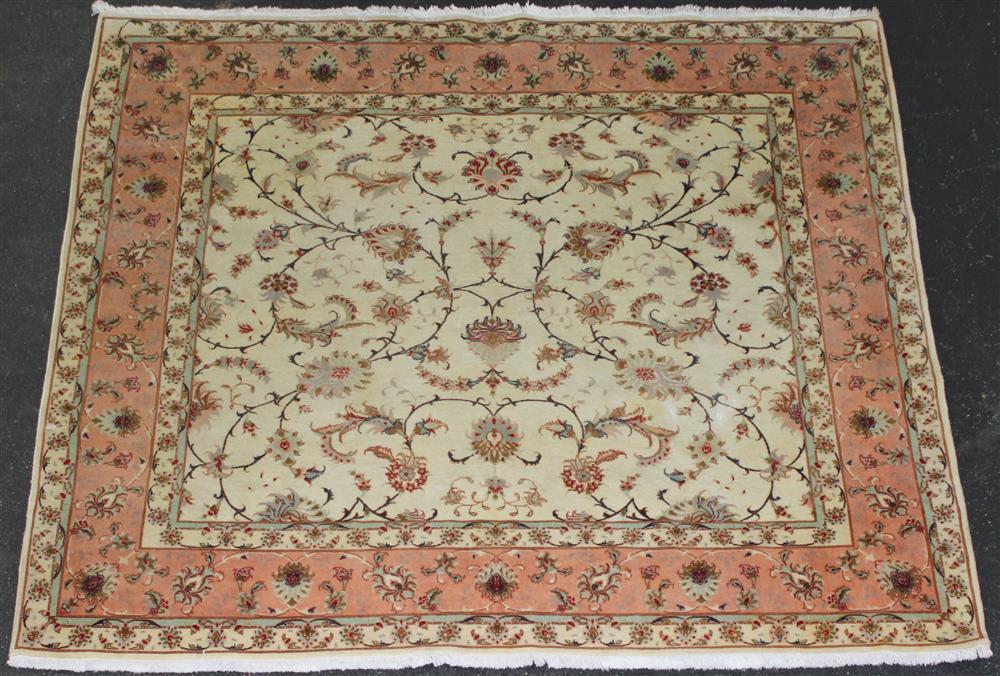 Appraisal: PERSIAN TABRIZ WOOL RUG WITH SILK HIGHLIGHTS Iranian floral palmette