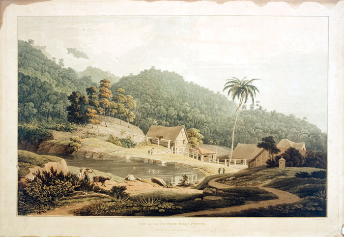 Appraisal: VIEW OF THE CHINESE MILLS PENANG Large- folio handcolored aquatint