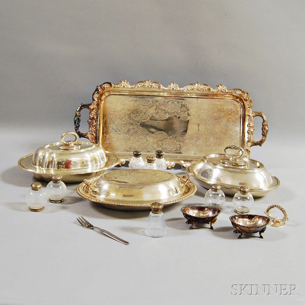 Appraisal: Large Group of Silver-plated Tableware including individual salts covered dishes