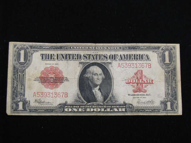 Appraisal: Large size U S Legal Tender Note red seal about