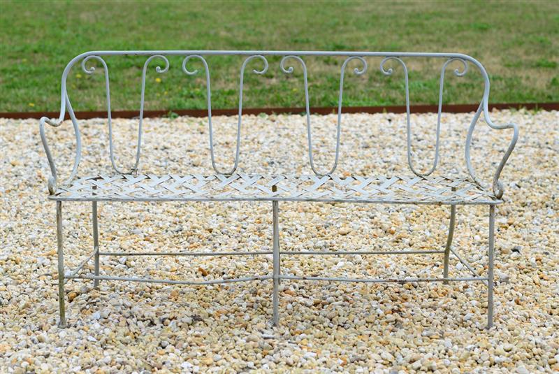 Appraisal: PAINTED METAL GARDEN BENCH PROBABLY FRENCH With a stylized V