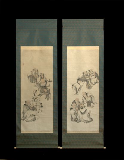 Appraisal: Impressive Pair of Japanese Hanging Scrolls th century each depicting