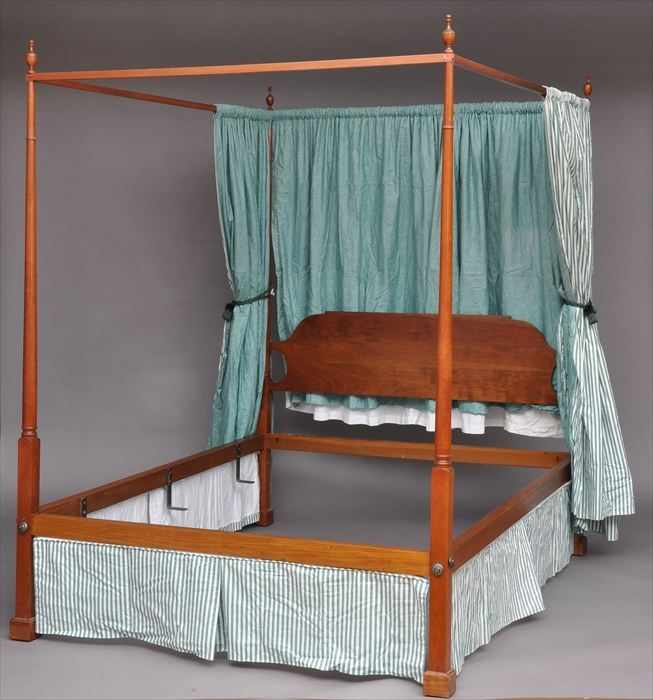 Appraisal: FEDERAL-STYLE MAPLE TALL-POST BEDSTEAD With shaped headboard turned columnar posts