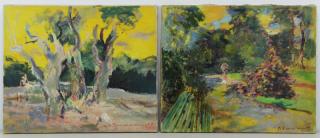 Appraisal: ZIMMERMANN Rene Oil on Canvas Landscape with Figures Both signed