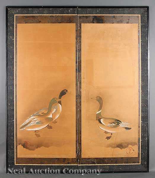 Appraisal: Japanese Rinpa School th th c Ducks two paintings each