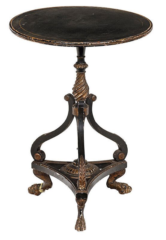 Appraisal: Regency Carved Ebonized and Gilt Pedestal Table British early th