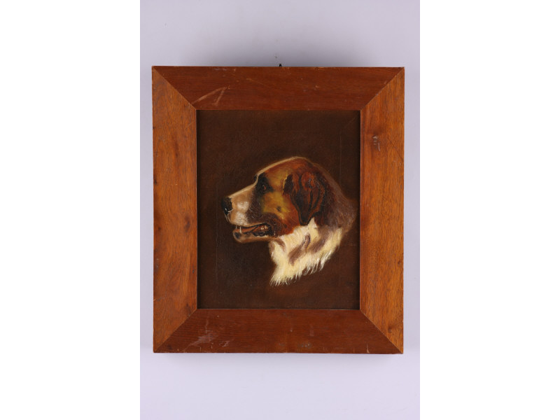 Appraisal: American School Portrait of a Dog th c oil on