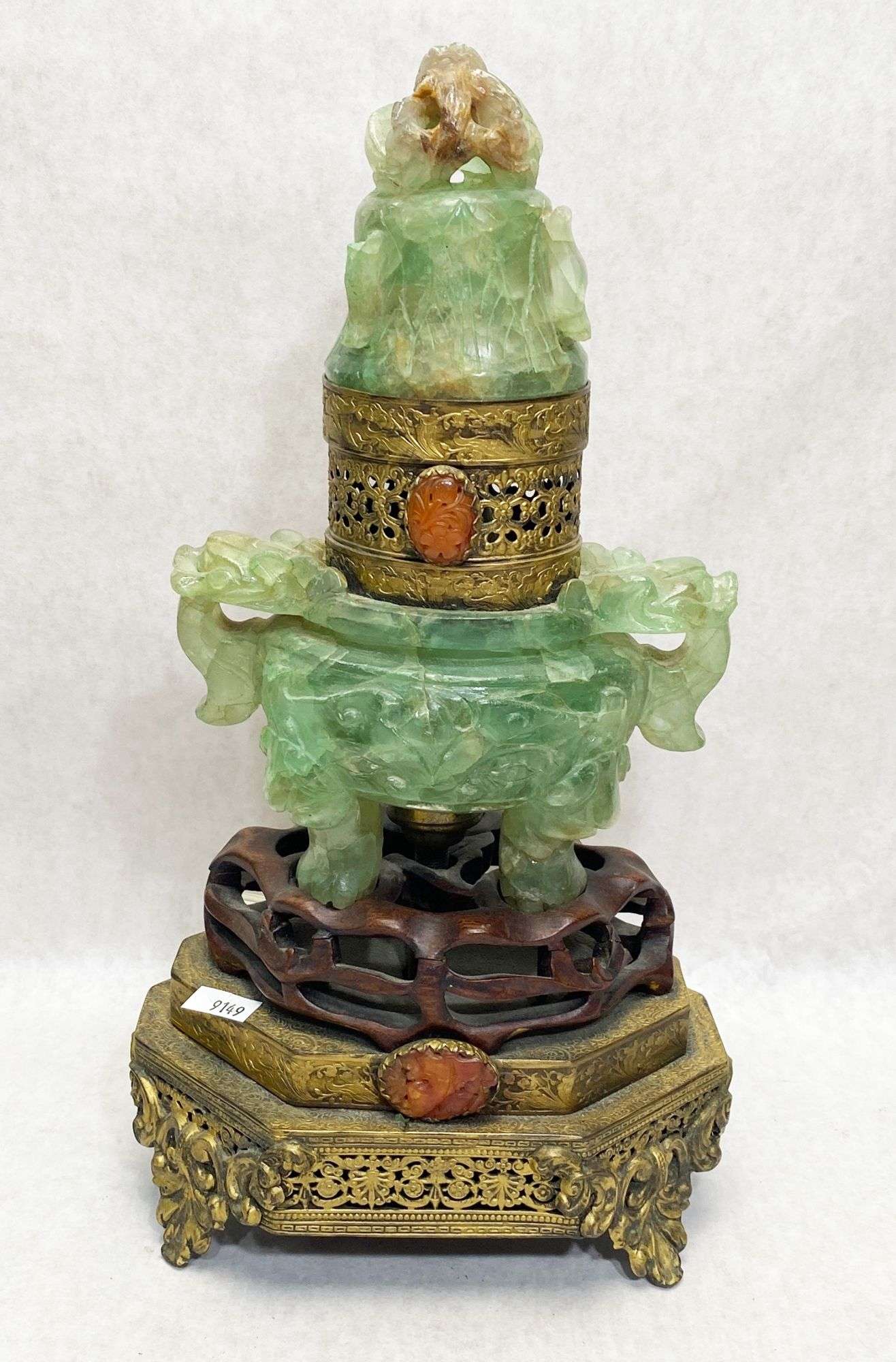 Appraisal: Chinese Carved Fluorite Censer Mounted As Lamp tall Condition minor