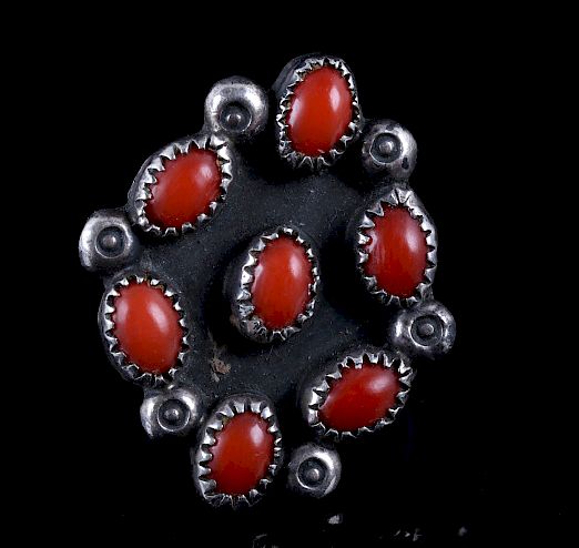 Appraisal: Navajo Sterling Ox Blood Coral Trade Ring The lot features