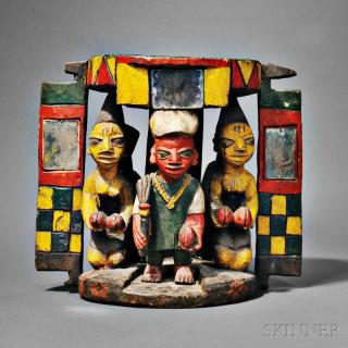 Appraisal: Yoruba Polychrome Carved Wood Shrine Group Abeokuta area of Nigeria