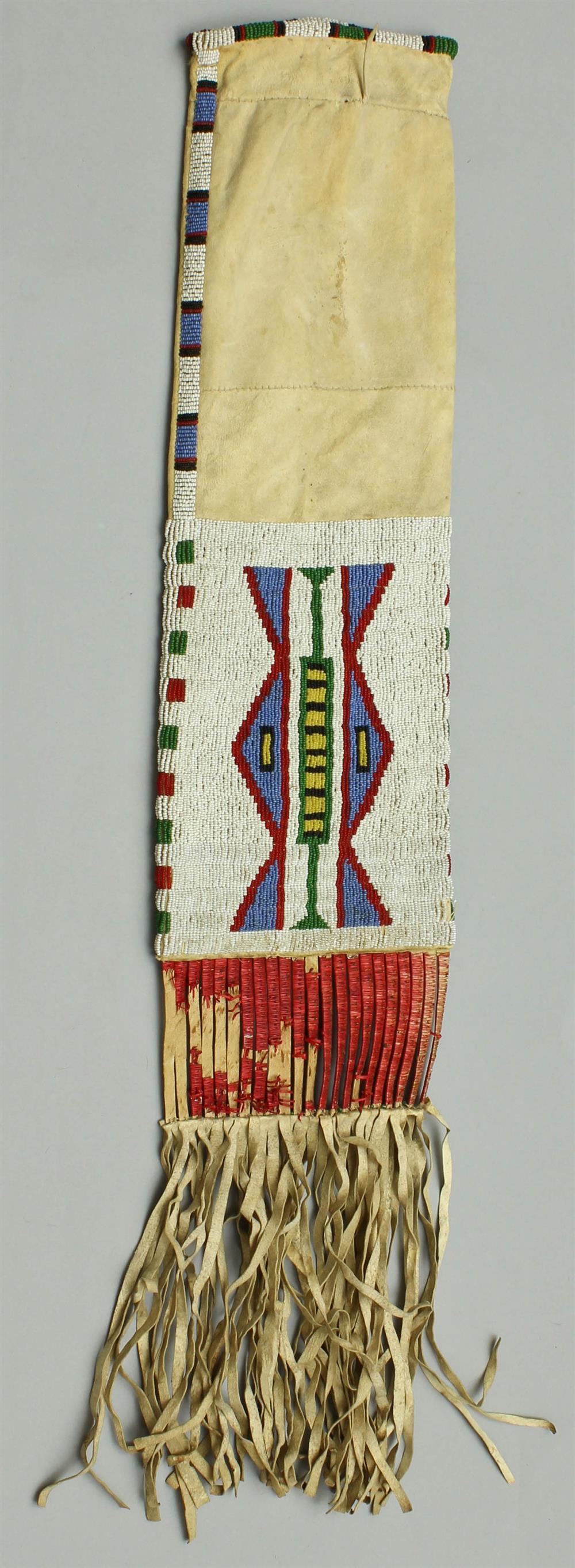 Appraisal: NATIVE AMERICAN BEADED AND QUILLED HIDE PIPEBAG Central Plains circa