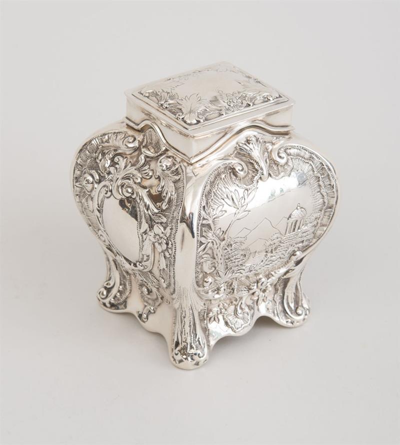 Appraisal: GORHAM MONOGRAMMED SILVER ANGULAR BOMB -FORM TEA CADDY With Gorham