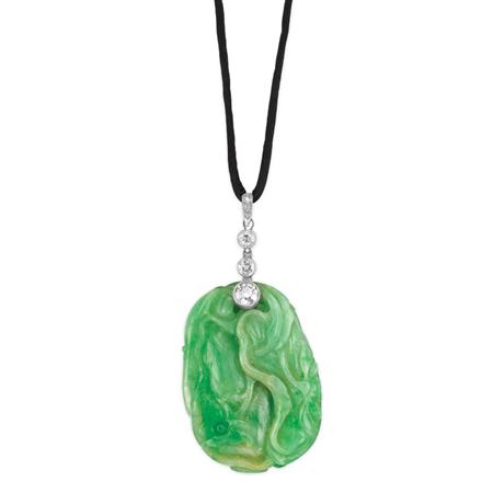 Appraisal: Carved Jade and Diamond Pendant Estimate -