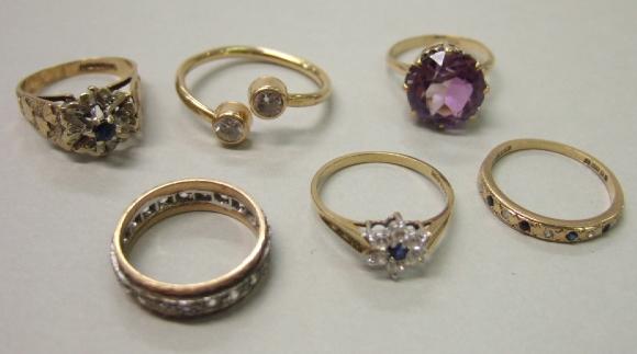 Appraisal: A gold ring claw set with a circular cut amethyst