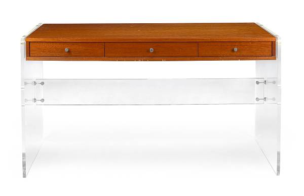 Appraisal: A Helene Aumont custom blond mahogany and Lucite Arthur desk