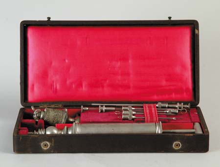 Appraisal: CASED EARLY MEDICAL SYRINGE Fitted case has syringe needles and